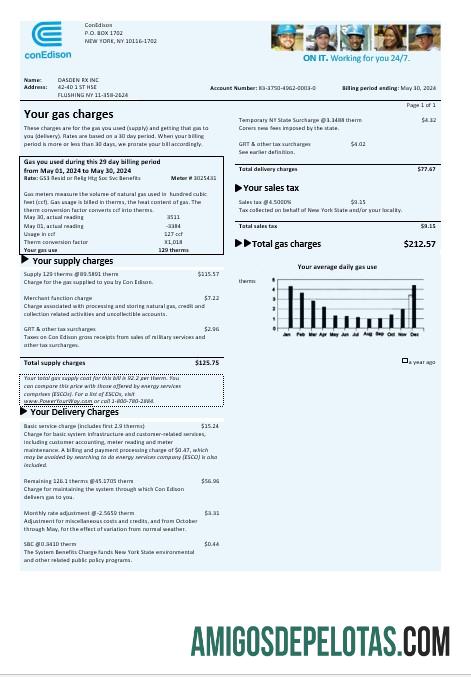 Para baixar modelo de conta de serviços públicos de gás Con Edison dos EUA em formatos Word e PDF